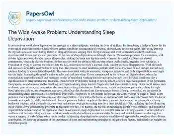 Essay on The Wide Awake Problem: Understanding Sleep Deprivation