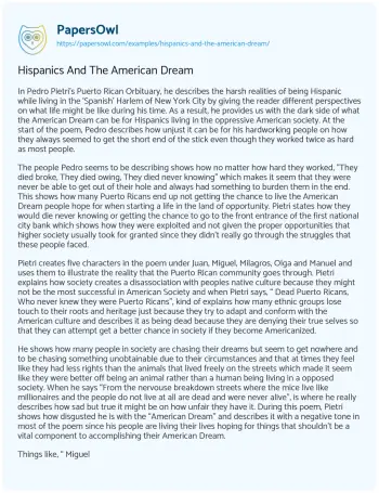 Essay on Hispanics and the American Dream