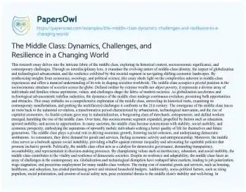 Essay on The Middle Class: Dynamics, Challenges, and Resilience in a Changing World