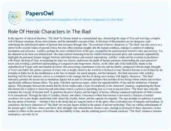 Essay on Role of Heroic Characters in the Iliad