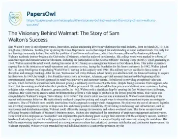 Essay on The Visionary Behind Walmart: the Story of Sam Walton’s Success