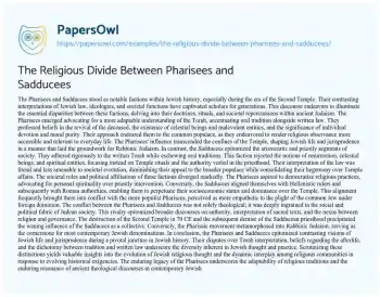 Essay on The Religious Divide between Pharisees and Sadducees