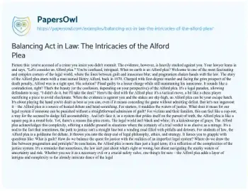 Essay on Balancing Act in Law: the Intricacies of the Alford Plea