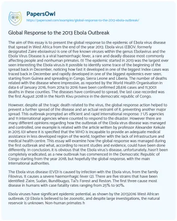 Essay on Global Response to the 2013 Ebola Outbreak