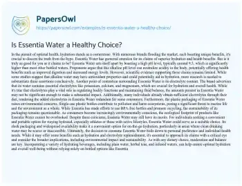 Essay on Is Essentia Water a Healthy Choice?