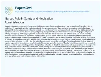 Essay on Nurses Role in Safety and Medication Administration