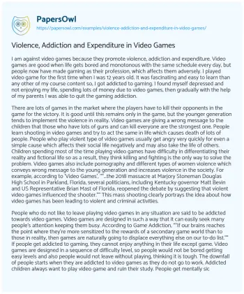 Essay on Violence, Addiction and Expenditure in Video Games