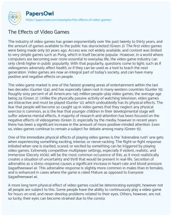 Essay on The Effects of Video Games