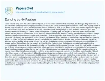 Essay on Dancing as my Passion