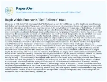Essay on Ralph Waldo Emerson’s “Self-Reliance” (1841)