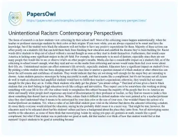 Essay on Unintentional Racism: Contemporary Perspectives