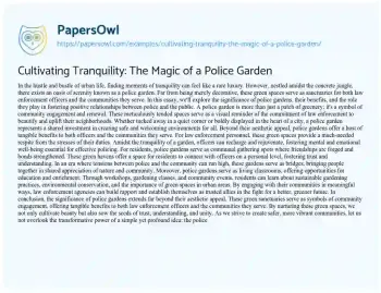 Essay on Cultivating Tranquility: the Magic of a Police Garden