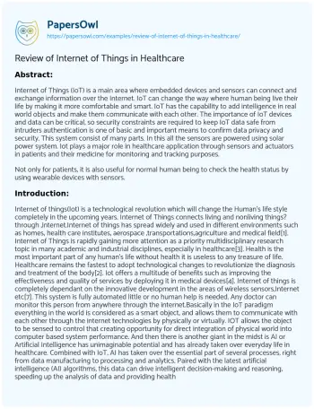 Essay on Review of Internet of Things in Healthcare