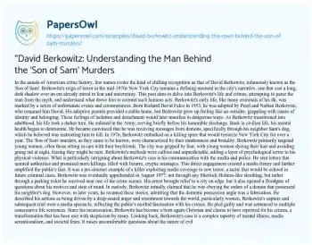 Essay on “David Berkowitz: Understanding the Man Behind the ‘Son of Sam’ Murders