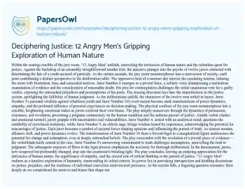 Essay on Deciphering Justice: 12 Angry Men’s Gripping Exploration of Human Nature