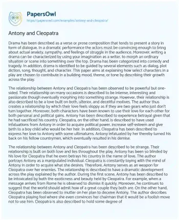 Essay on Antony and Cleopatra