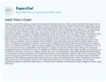 Essay on Adolf Hitler’s Death