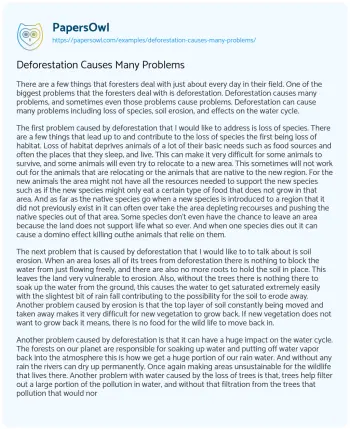 Essay on Deforestation Causes Many Problems