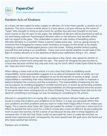 Essay on Random Acts of Kindness