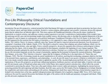 Essay on Pro-Life Philosophy: Ethical Foundations and Contemporary Discourse