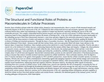 Essay on The Structural and Functional Roles of Proteins as Macromolecules in Cellular Processes