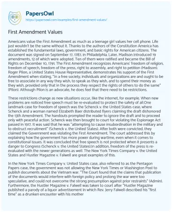 Essay on First Amendment Values