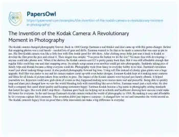 Essay on The Invention of the Kodak Camera: a Revolutionary Moment in Photography