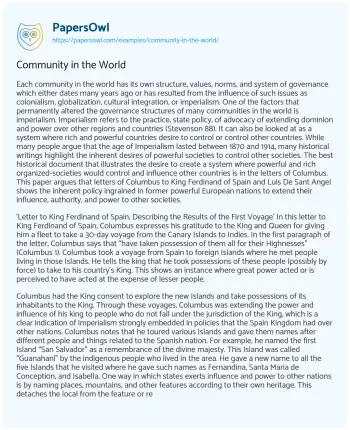 Essay on Community in the World