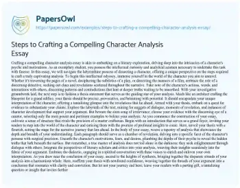 Essay on Steps to Crafting a Compelling Character Analysis Essay