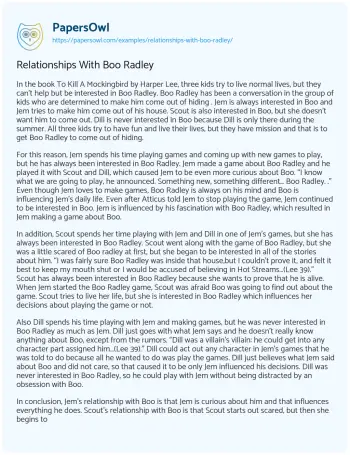 Essay on Relationships with Boo Radley