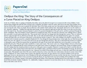 Essay on Oedipus the King: the Story of the Consequences of a Curse Placed on King Oedipus