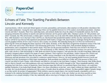 Essay on Echoes of Fate: the Startling Parallels between Lincoln and Kennedy