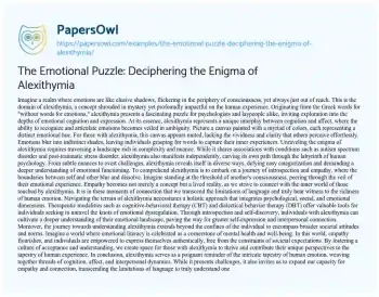 Essay on The Emotional Puzzle: Deciphering the Enigma of Alexithymia