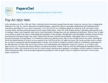 Essay on Pop Art 1950 1960