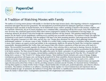 Essay on A Tradition of Watching Movies with Family