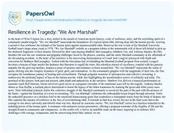 Essay on Resilience in Tragedy: “We are Marshall”