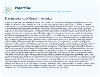 Essay on The Importance of Greed in America