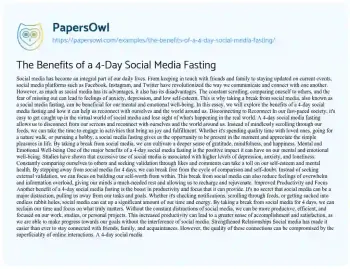 Essay on The Benefits of a 4-Day Social Media Fasting
