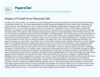 Essay on Impact of Covid-19 on Personal Life