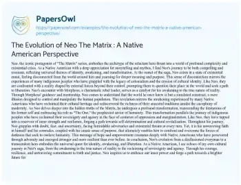 Essay on The Evolution of Neo the Matrix : a Native American Perspective