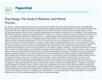 Essay on Psychology: the Study of Behavior and Mental Process