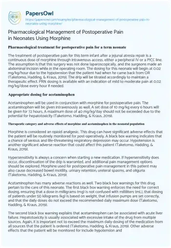 Essay on Pharmacological Management of Postoperative Pain in Neonates Using Morphine