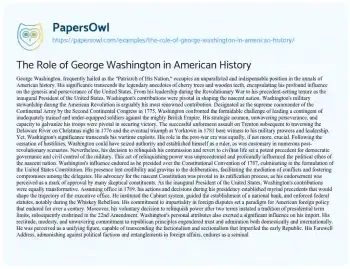 Essay on The Role of George Washington in American History