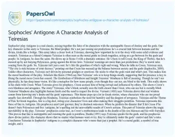 Essay on Sophocles’ Antigone: a Character Analysis of Teiresias