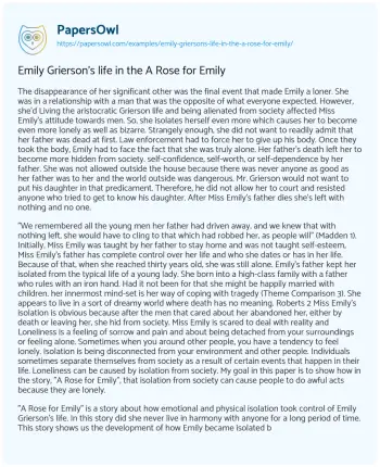 Essay on Emily Grierson’s Life in the a Rose for Emily