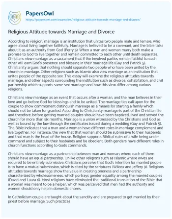 Essay on Religious Attitude Towards Marriage and Divorce