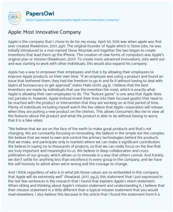 Essay on Apple: most Innovative Company