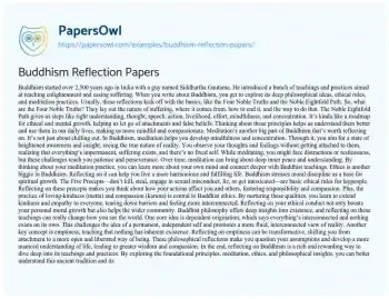 Essay on Buddhism Reflection Papers