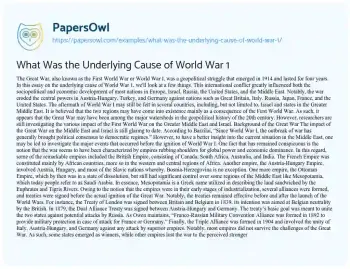 Essay on What was the Underlying Cause of World War 1