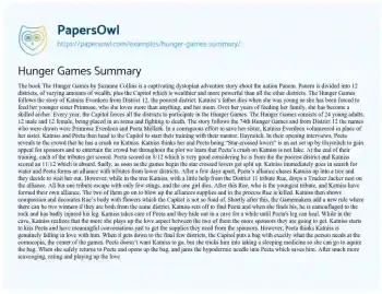 Essay on Hunger Games Summary